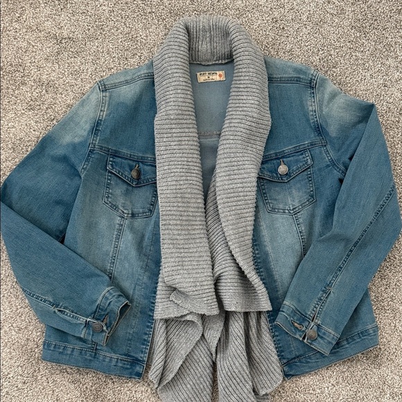 Ruff Hewn Denim Jacket with Gray Knit Collar - Picture 1 of 6